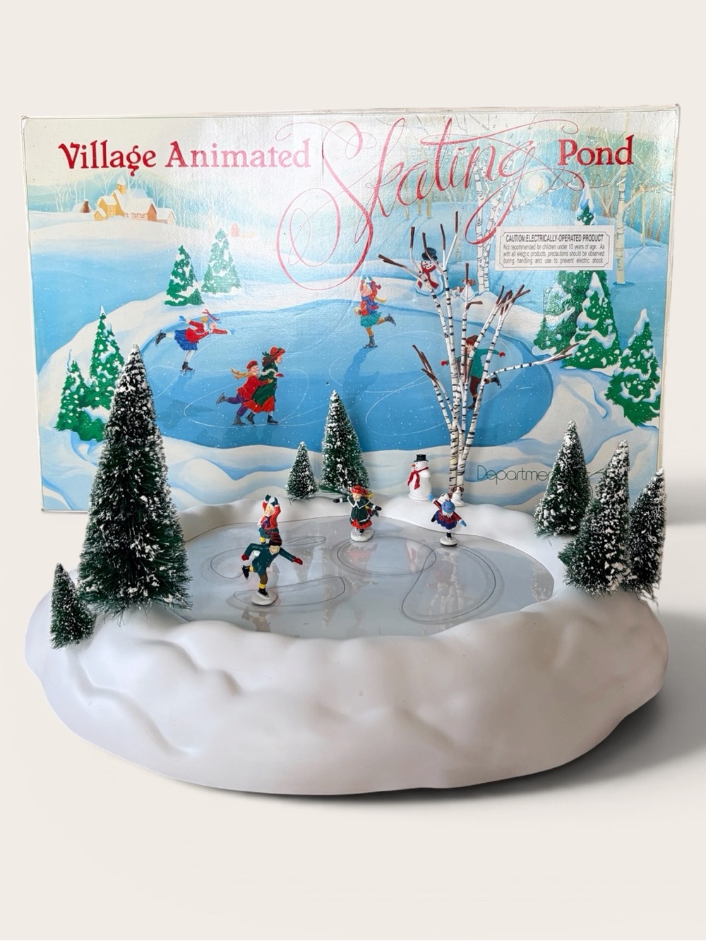 Dept 56 Village Animated Skating Pond vintage figures trees complete tested